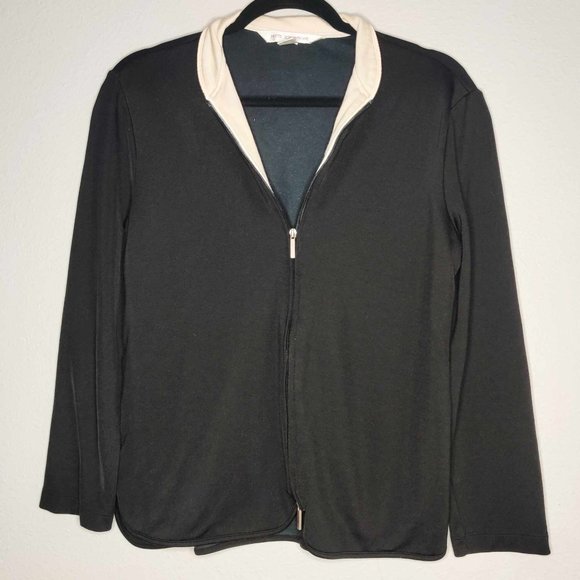 Black Double Zip Jacket with White Collar - Picture 1 of 5